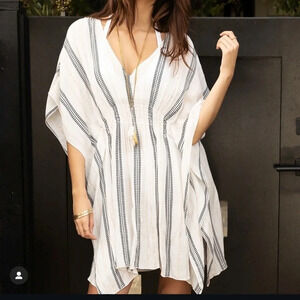 Becca Radiance Woven Tunic Striped Kaftan Beach Cover Up Flowy ResortWear